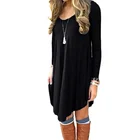 Women's Long Sleeve V-neck Casual Loose Blank T-Shirt Dress
