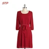 Ladies Long Sleeve Red Chiffon Dress Woman Perfection Smart Casual Dress