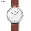 Tomi T066 Brand Waterproof Leather Watch With Stainless Steel Case Back 38mm Relogio Masculino Femme