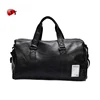 Large Capacity Custom Vintage Waterproof Stylish Black Mens Travel Leather Duffle Bag With Shoes Compartment