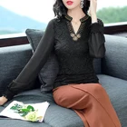High Quality Women's Blouse&Shirts Autumn Solid Color Lace Ladies Tops