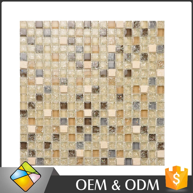 Hot Sale Beautiful Ice Crackle Crystal Glass Mixed Stone Mosaic For Home Decoration
