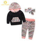 Kids Lovely Baby Hoodie Sweatshirt Babies Clothing Three-Piece Black Floral Newborn Baby Girl Clothes Long Sleeve Hoodie set