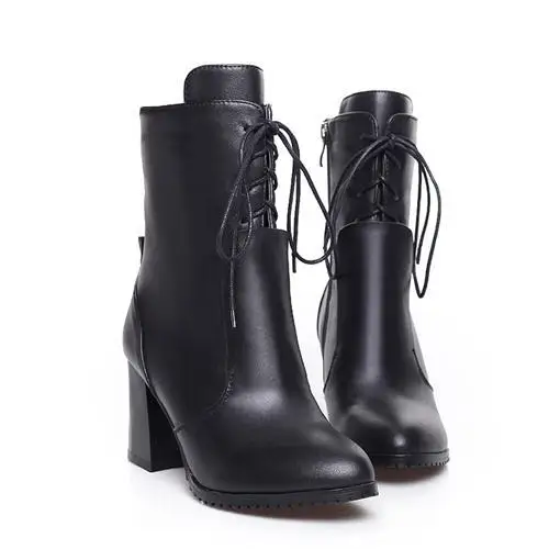 Plus size women shoes Full Grain Leather Round Toe Square Heels Soft Leather Warm Fashion Boots lady shoes FREE SHIPPING