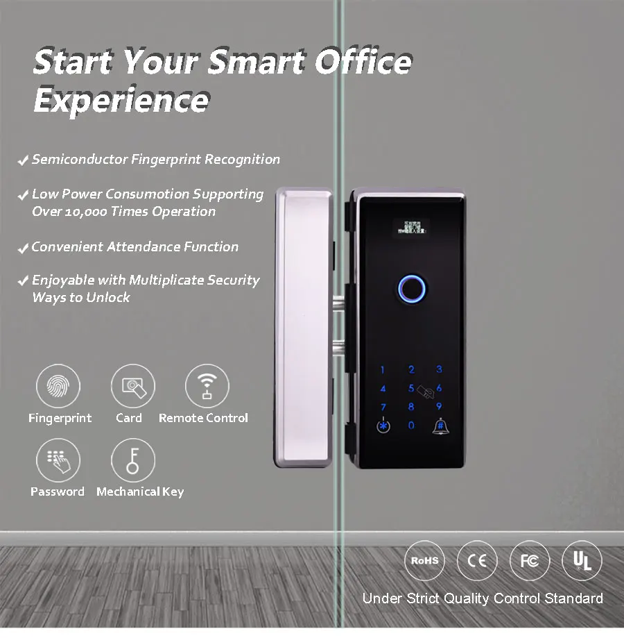 Khóa cửa điện tử thông minh dành cho cửa kính TG01 Thông minh Lối Vào Văn Phòng Hệ Thống Điều Khiển Từ Xa Mật Khẩu Vân Tay Sinh Trắc Học Glass Door Lock