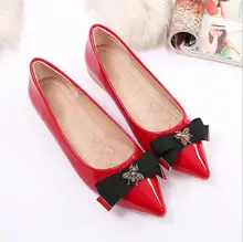 2018 spring Fashion pu bowknot soft bee comfortable office women girls rubber flat shoes for ladies