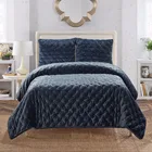 Luxurious velvet dot stitching comforter sets pink handmade bedding set