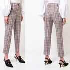 Women Multicoloured cotton blend checked print trousers plaid pants