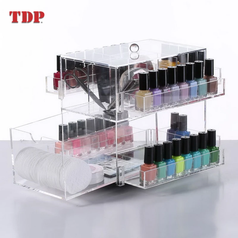 Makeup Organizer Storage Box Clear Rotating Acrylic Nail Polish Rack Display
