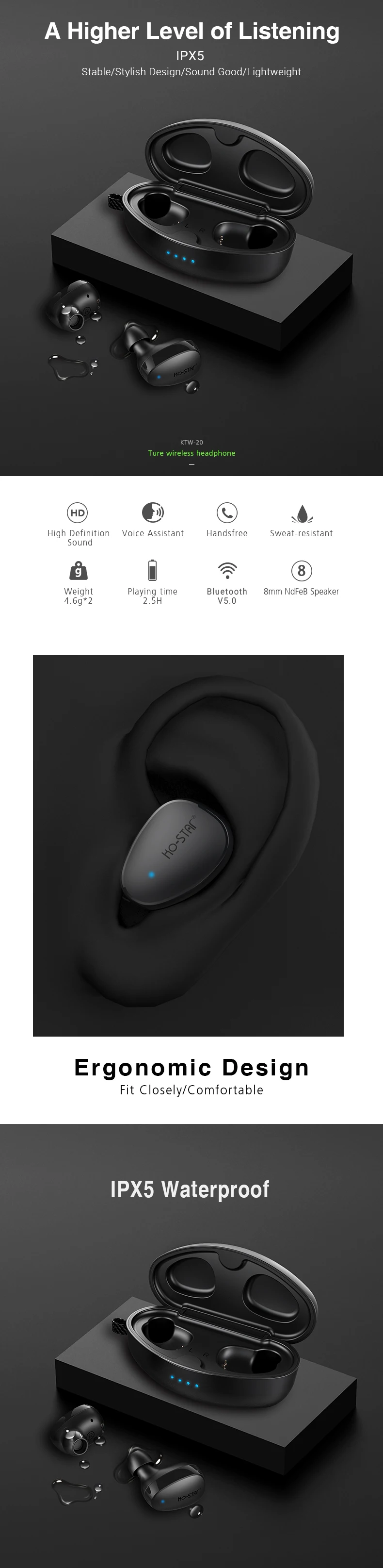 RoHS bluetooth headset manual 5.0 Stereo Sound Wireless Headphones press Control TWS Bluetooth Wireless Sport Earbud - ANKUX.COM