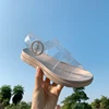 roman style women flat sandals women's pvc jelly sandals shoe transparent with glitter platform sandals for women