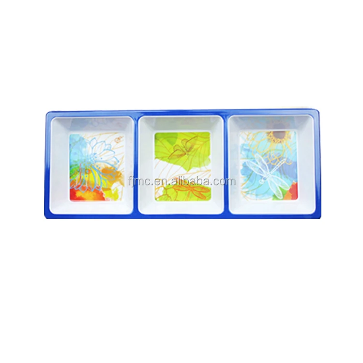 Hot 3 Compartment Plates, Melamine Divided Serving Tray
