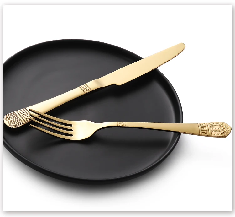 Luxury Fine China Full Stainless Steel Black and Gold Cutlery