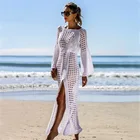 sexy hollow knit long sleeve split skirt holiday swimsuit shirt sunscreen clothing dress beach cover ups swimwear