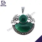 Green agate carved with two fish silver pendant charm pendant