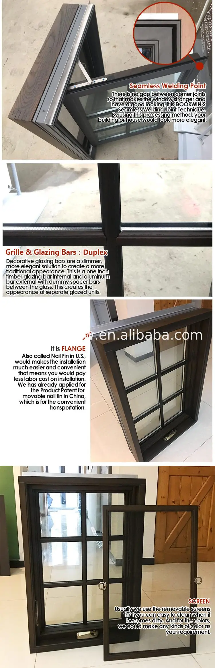 double glazed aluminum crank casement window