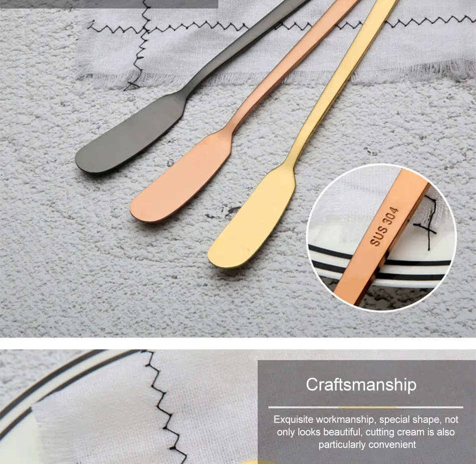 304 Stainless Steel Butter Knife Cheese Dessert Jam Spreaders Cream Gold Black Rose Gold Knifes Western Cutlery Breakfast Tool (4)