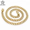 OUMI 18k Gold Chain 316 L Stainless Steel Gold Plated Flat Edge Cuban Link Chain Necklace
