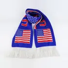 High quality soft OEM usa national flag word printing competition supporter blue football soccer fan acrylic knit tassel scarf