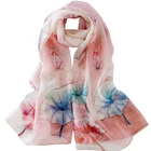 New Arrival 190*80 printed Magic Color Floral women fashion Blend Wool Silk Long Scarf