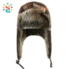Custom LOGO winter women wool and fur Jacquard bomber russian hat gorros rusos ushanka winter hat with two strings on side