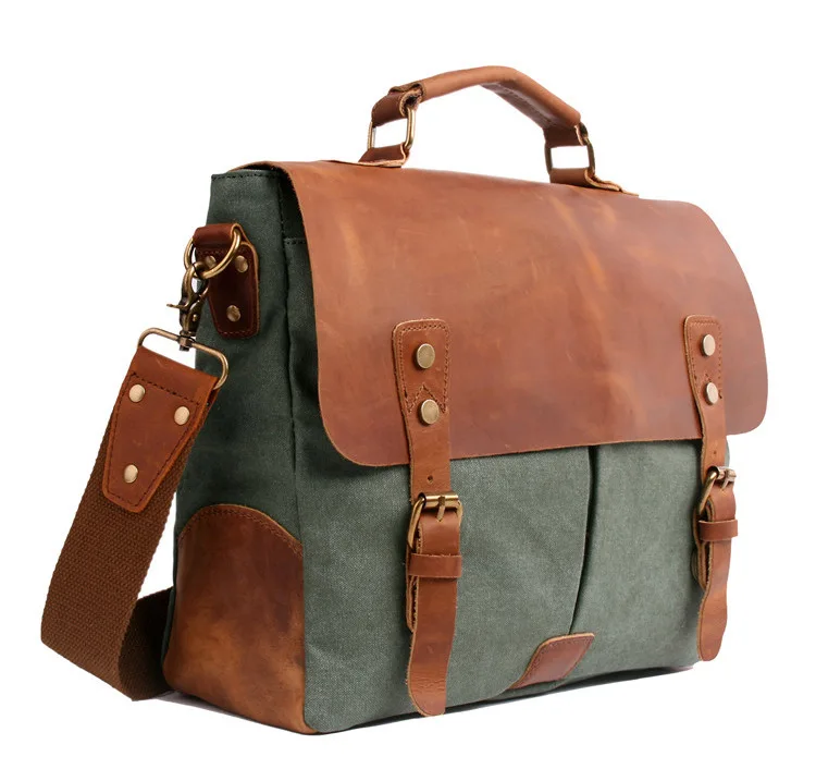 This Bag Very Expensive But Super Worth Men Messenger Bags Canvas High-grade Crazy Horse Leather Real Skin Bag Men's New Fashion