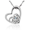 New Design 925 Sterling Silver Plated Crystal Cubic Zirconia Double Heart Pendant Necklace