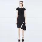 2019 High Quality lace contrast color cute doll collar short-sleeve polyester black and white blouse women
