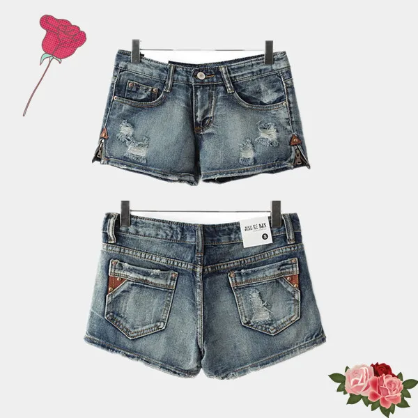 Summer style denim shorts 2015 new summer women blue jean ripped shorts for women vintage zipper shorts jeans