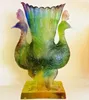 lalique style crystal peacock shaped vase for collection or home decor