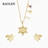 Stainless Steel Five Star Of David Pendant Necklace And Ear Stud Earring Free Bead Pearl Chain Jewelry Set