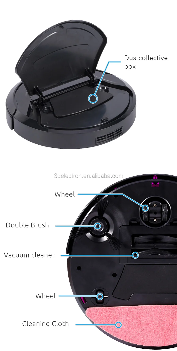 Super Slim 4.5cm Mini Low Noise Robot Vacuum Cleaner with Strong Power 1000PA