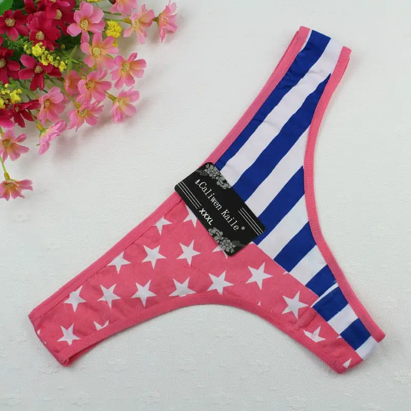Stock Intimate cotton national flag star stripe Sey panties string lingerie thongs g string Briefs Underwear Women Girls Summer