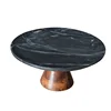 Large Black Marble Cake Plate With Wood Base
