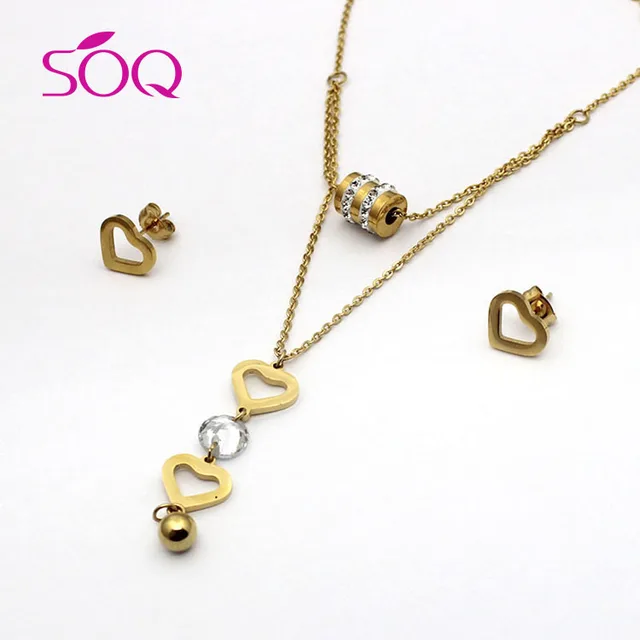 love heart stainless steel pendant female jewelry sets birthday