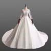 2019 Latest Elegant Satin Wedding Dress Long Sleeves Illusion Pleat Women Formal Church Vestidos Bridal Wear Gowns