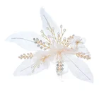 Luxury Handmade White Silk Leaf Flower Hair Accessories Bridal Crystal Wedding Pearl Women Barrette Hair Clips