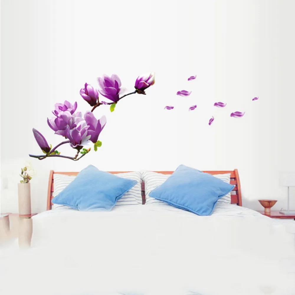 2016 Hot Sale Exquisite Elegant Magnolia Flowers Removable Art Vinyl Mural TV Backdrop Home Room Decor Wall Stickers