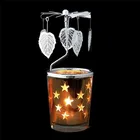 Metal laser cutter christmas ster windmill rotary candle holder with glass candle cup