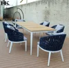 outdoor restaurant teak wooden garden all weather furniture rope chair and table set