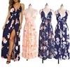 Coldker Summer Maxi Dress Women Floral Print Dress V-Neck Sleeveless Spaghetti Strap Backless Side Split Sexy Long Dress