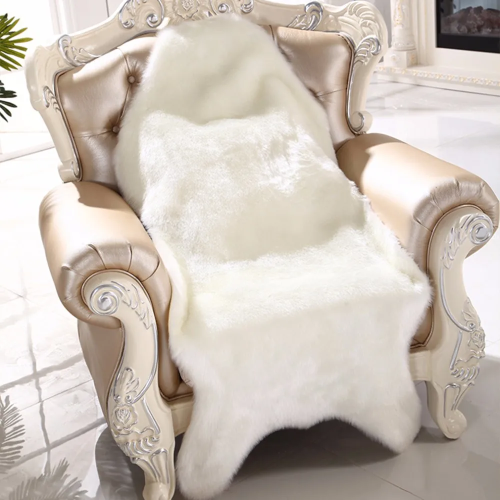 Super Soft Faux Sheepskin Chair Warm Hairy Carpet Seat Pad Plain Skin Fur Plain Fluffy Area Rugs Washable Bedroom Mat