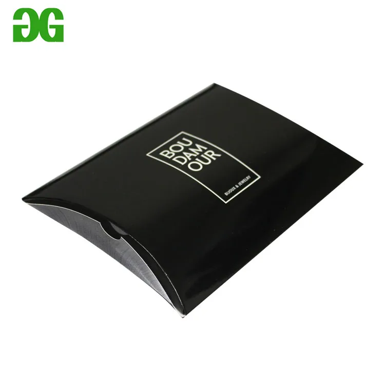customized black art paper pillow shape box with gold foil hot
