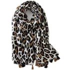 Women's 100%polyester leopard printed hijab fringes light woven shawls scarf
