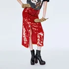 Custom The Latest Red Sequin Front Slit Party Skirt Women