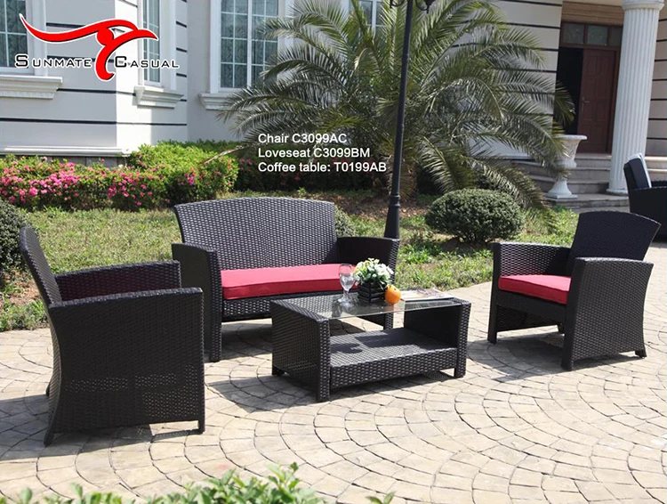 Leisure Deep Seating Wicker Rattan Outdoor Patio Furniture Garden Sofa Chair Set with Coffee Table