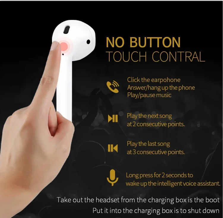 Touch control truly wireless bluetooth earbuds with powerbank i12 earphones sports bluetooth headset headphones - ANKUX.COM