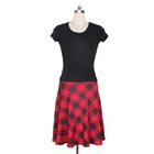2019 new fashion women bamboo empire waist swing red and black plaid skirt