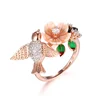 Wholesale Beautiful Shell Flower Bird Ring Sterling Silver Rose Gold Zircon Rings
