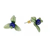925 silver-needle green lacquer blueberry lapis lazuli brooch earrings
